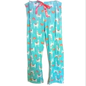 NWT Bobbie Brooks Women's Baby Blue Llama & Rainbow Pajama Pants